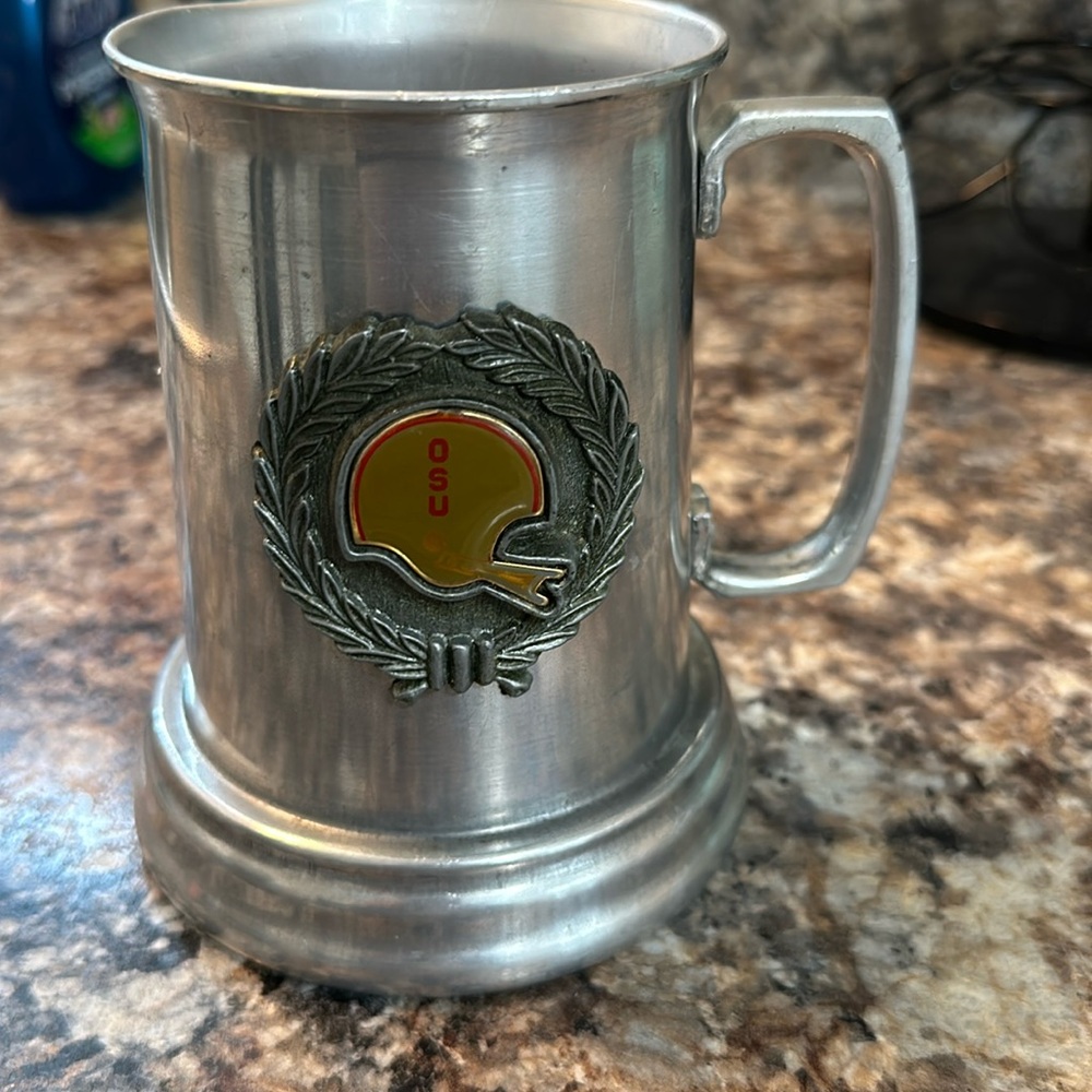 OSU buckeyes Vintage Metal Beer Stein Mug with clear bottom.